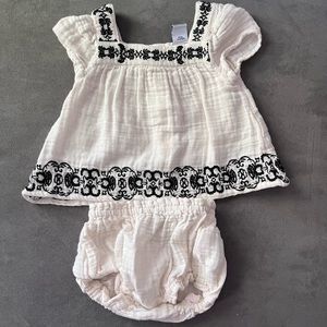 Flutter-Sleeve Embroidered Top & Bloomer Shorts Set for Baby